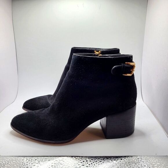 MK Michael Kors Black Suede Side Zip Block Heel Ankle Boots sz.7M $295 - Picture 4 of 10